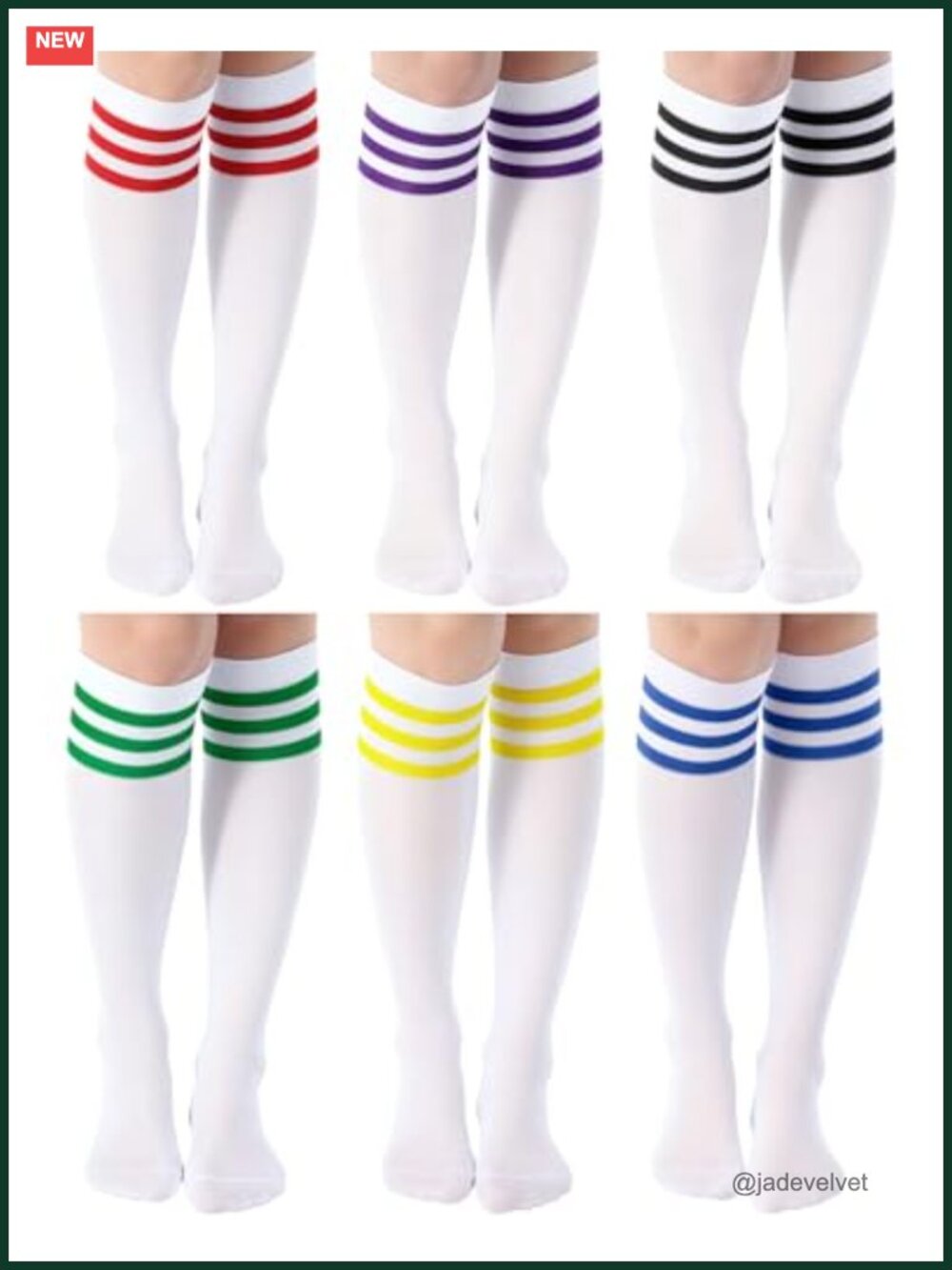 Knee High Striped Socks 6 Pairs Polyester High Stretch Halloween Cosplay